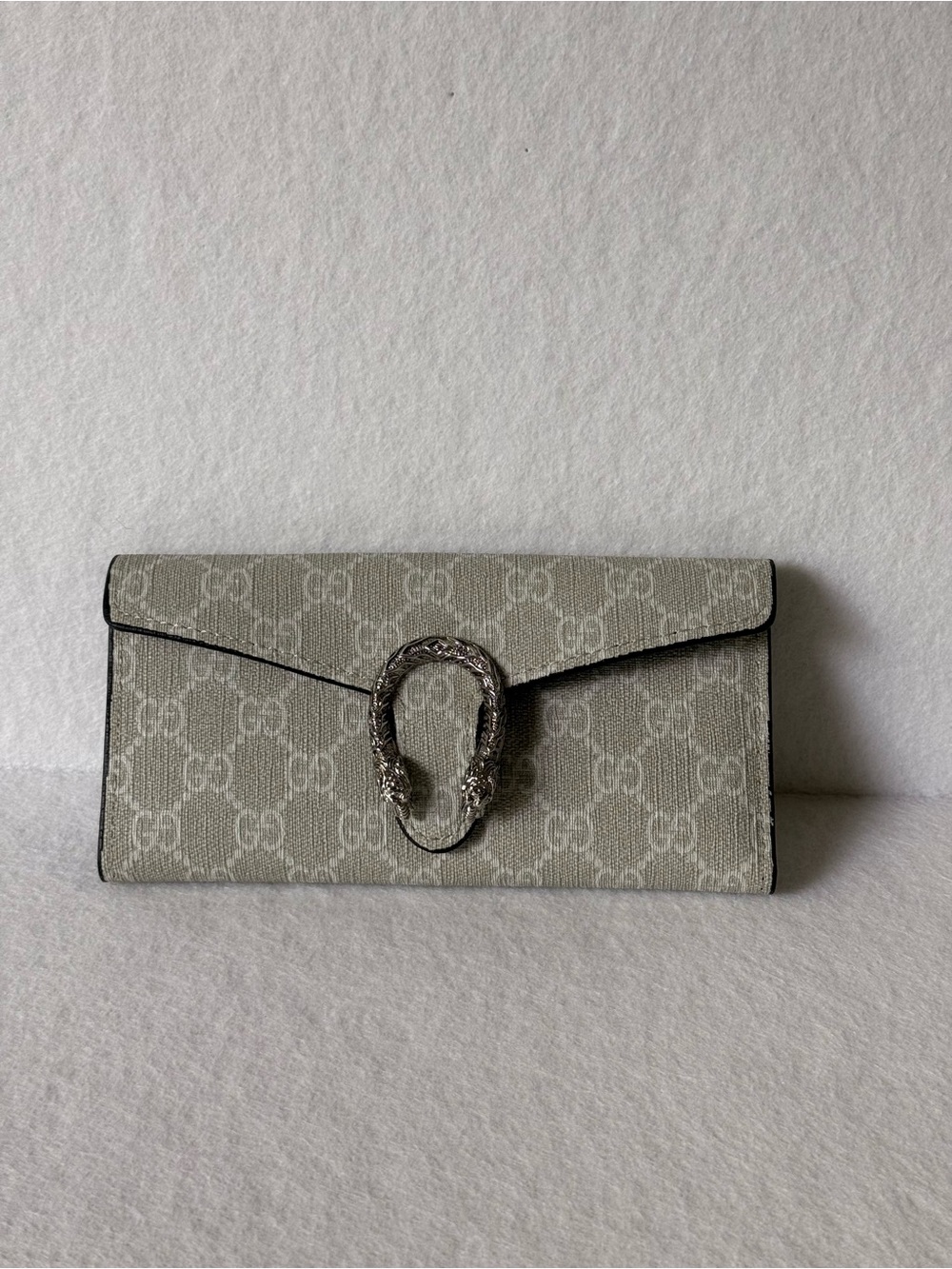 Gucci Beige Monogram Dionysus Wallet with Silver Hardware
